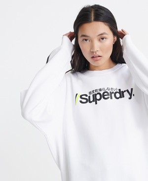 Superdry Swiss Logo Sport Crew Női Pulóver Fehér | JPKME7569